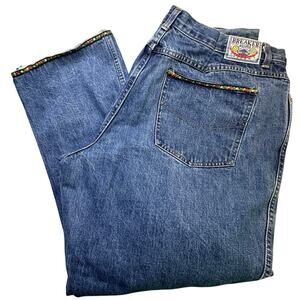 Breaker Jeans High Rise Floral Ribbon Trim Raw Hem Denim Pants 24